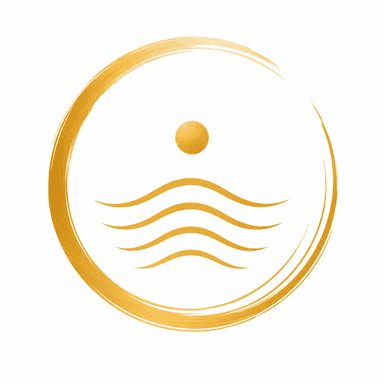 AtemTRaum Symbol-Logo — Sonne über Wellen im goldenen Kreis