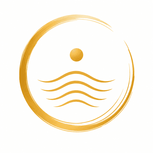 AtemTRaum Symbol-Logo — Sonne über Wellen im goldenen Kreis